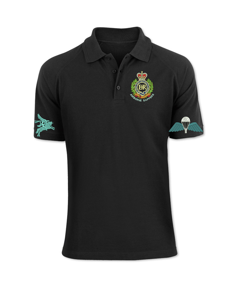 Airborne Sappers Embroidered Polo Shirt (MEDIUM, BLACK)